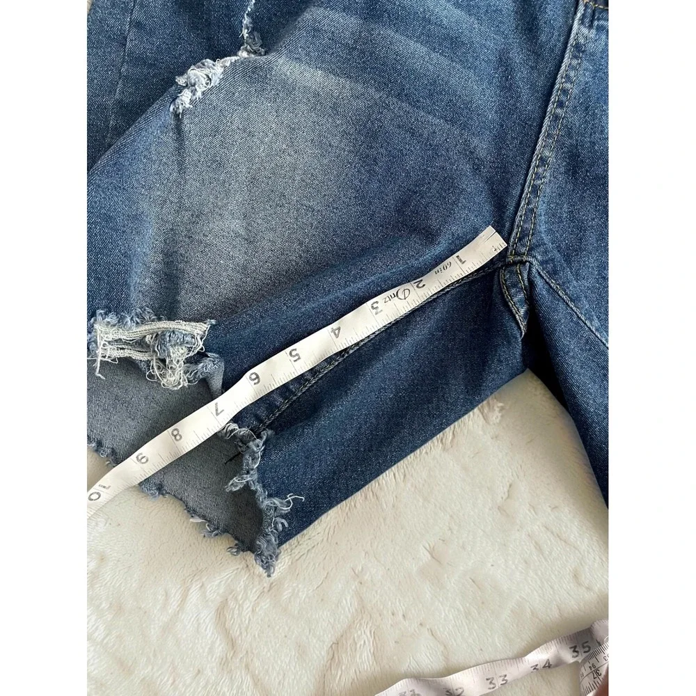 Distressed Raw Hem Stretch Denim Shorts Size 2XL